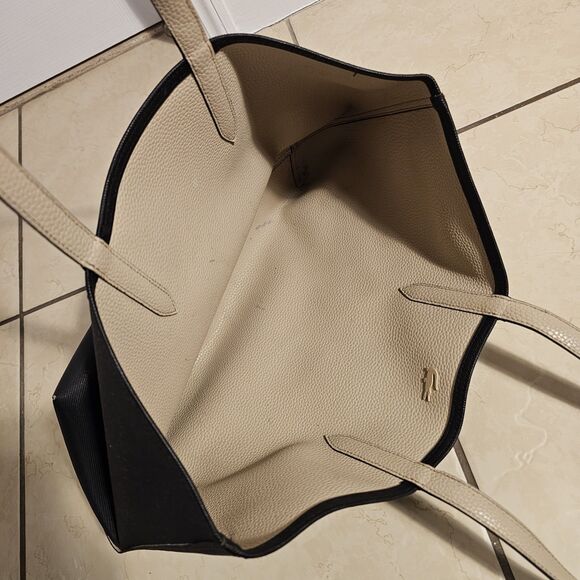 Lacoste Anna Reversible Two-Tone Tote Bag - Women's Black And Beige - Picture 4 of 7
